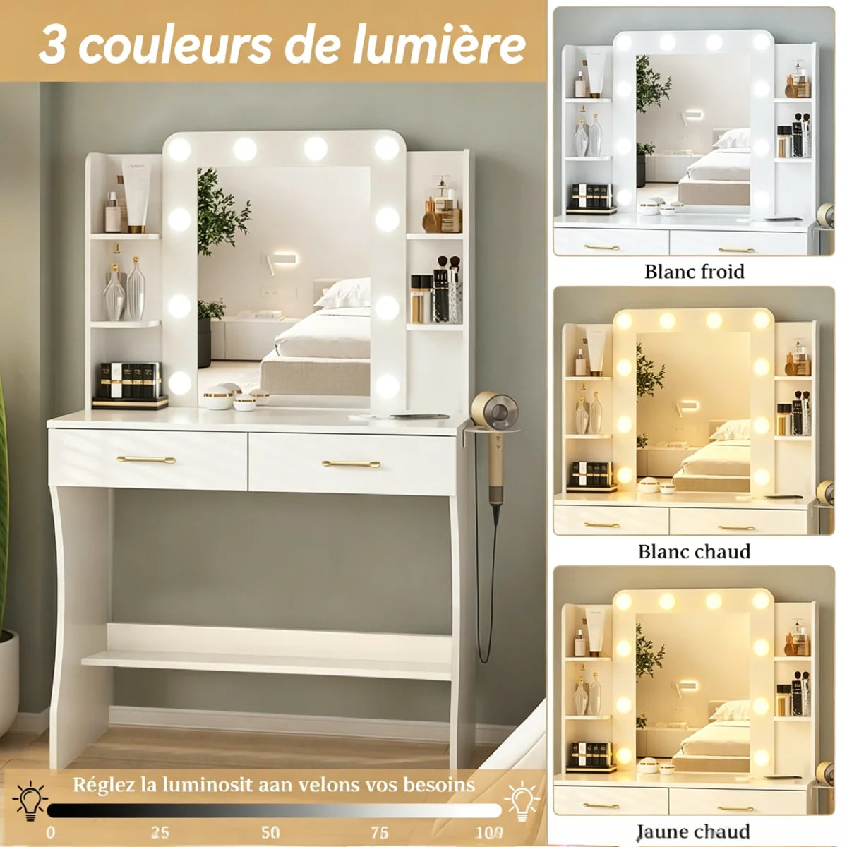 Mihtrov Level-Shelves Makeup Table Small Aparttment Adjustable