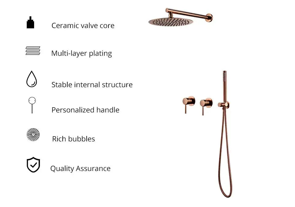 Rainfall Shower Rose Gold Wall Mounted Bathroom Shower