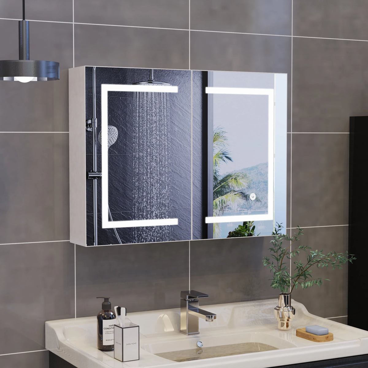 Rosahqnda Anti-Fog Bathroom Mirror Cabinet Led Lighting Height