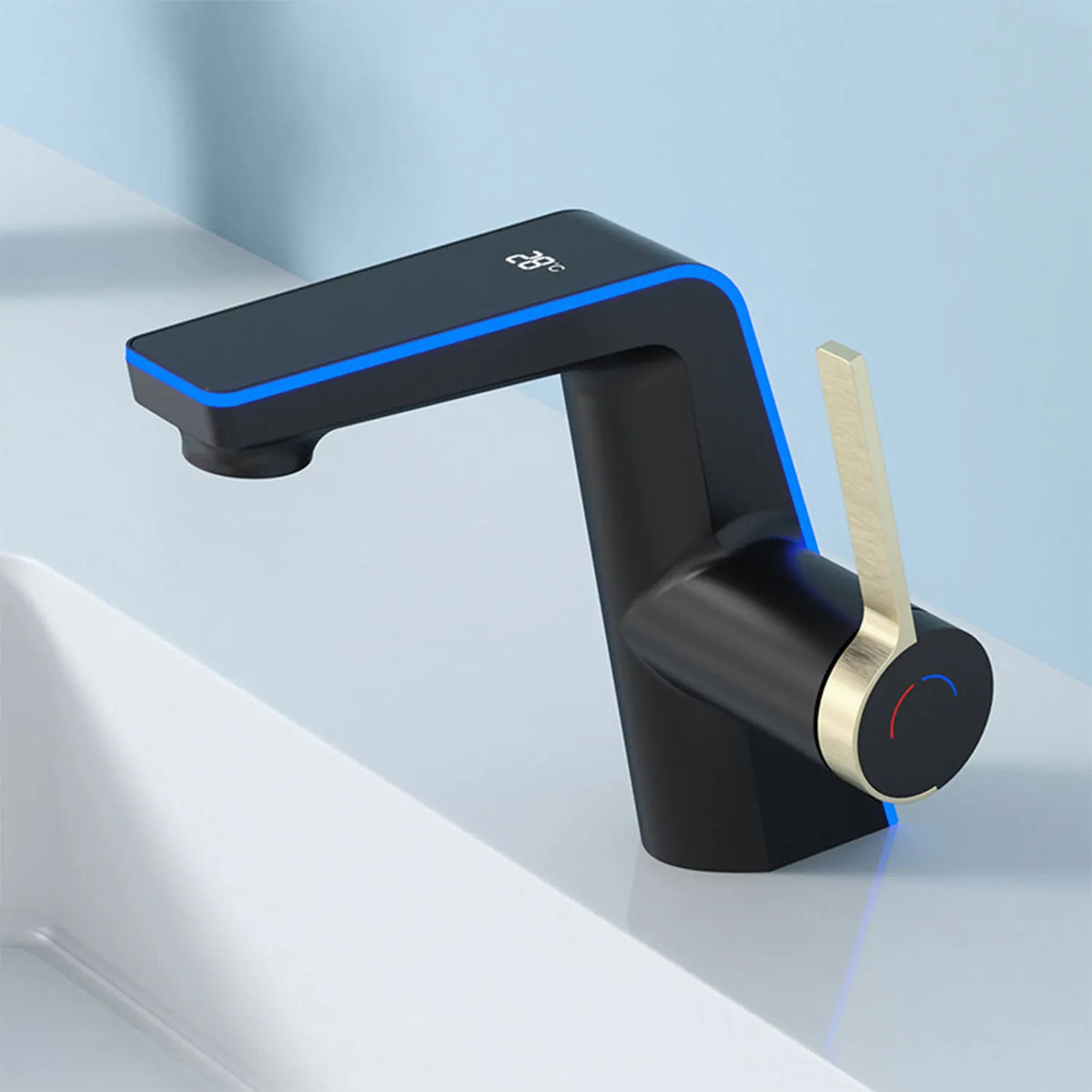 Bathroom Basin Faucet Led Digital Display Brass Dual