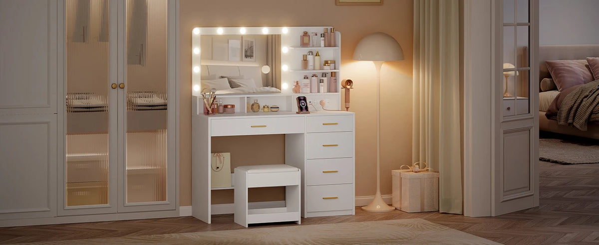 Hzuaneri Dressing Table 10 Led Lights Stool Vanity