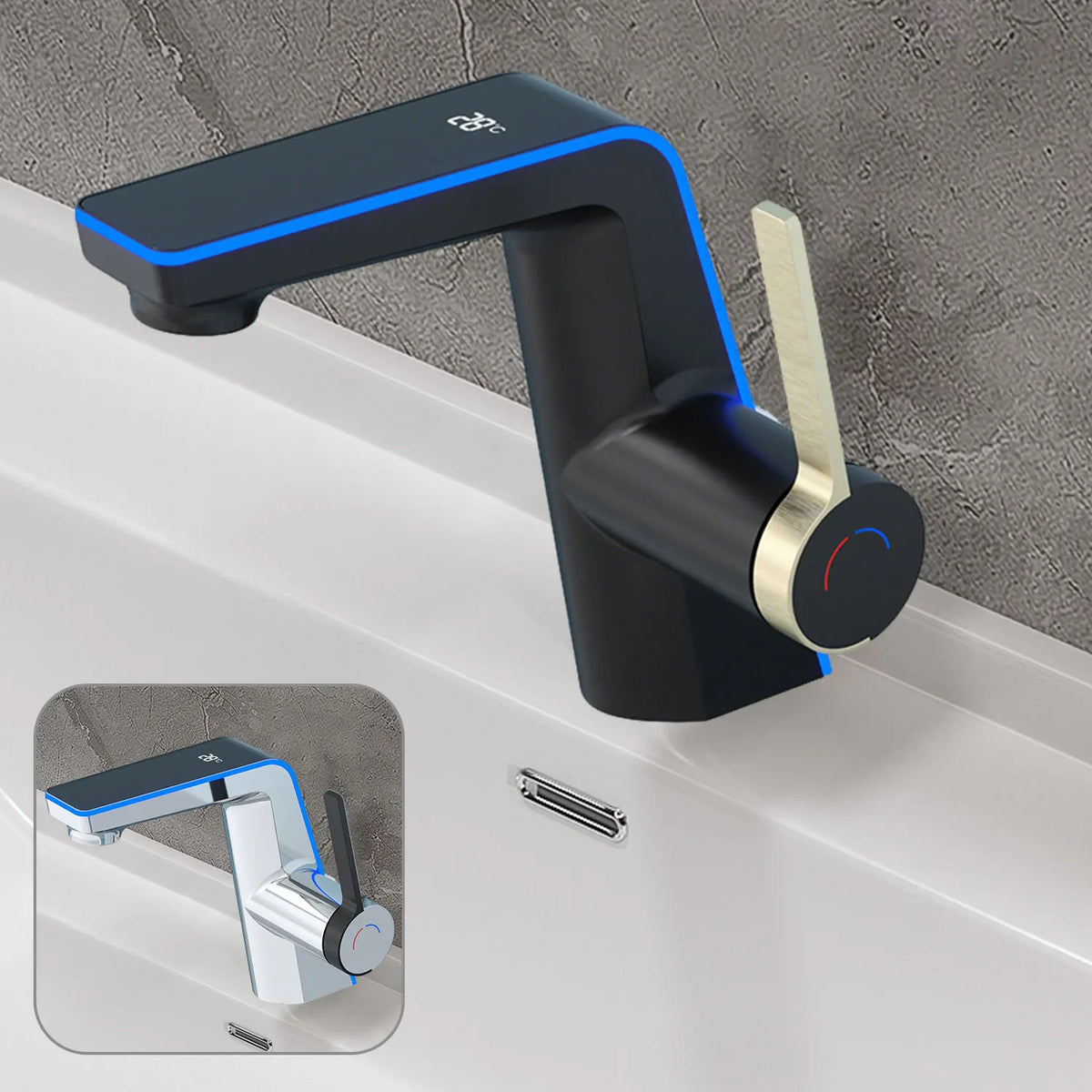 Bathroom Basin Faucet Led Digital Display Brass Dual