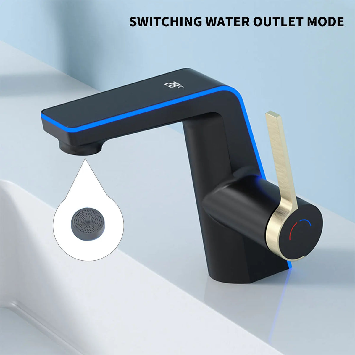 Bathroom Basin Faucet Led Digital Display Brass Dual