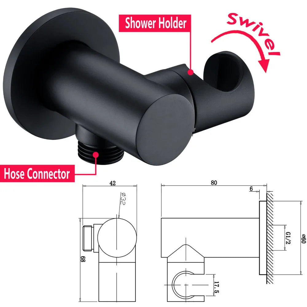 Black Shower System Bathroom Faucet Mixer Diverter Tap
