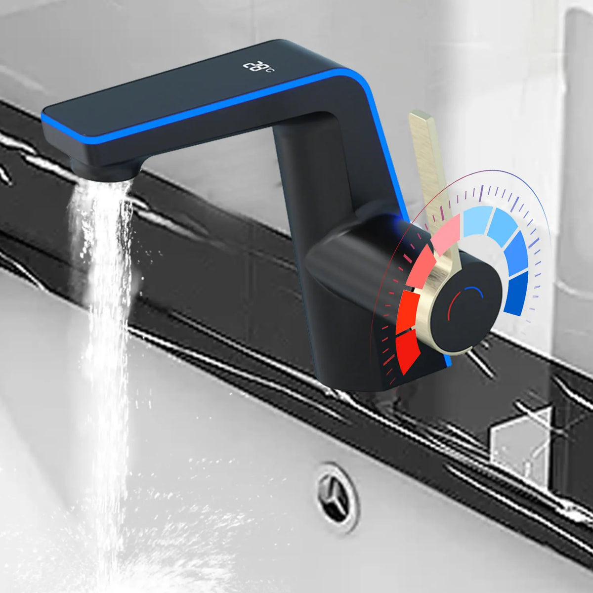 Bathroom Basin Faucet Led Digital Display Brass Dual
