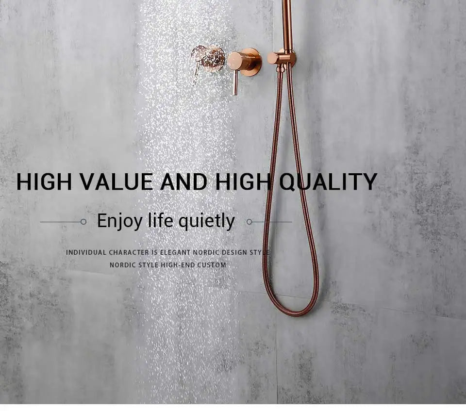Rainfall Shower Rose Gold Wall Mounted Bathroom Shower