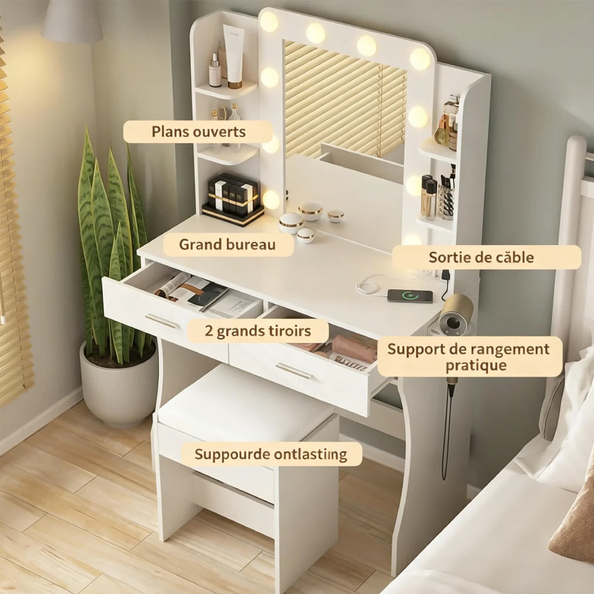 Mihtrov Level-Shelves Makeup Table Small Aparttment Adjustable