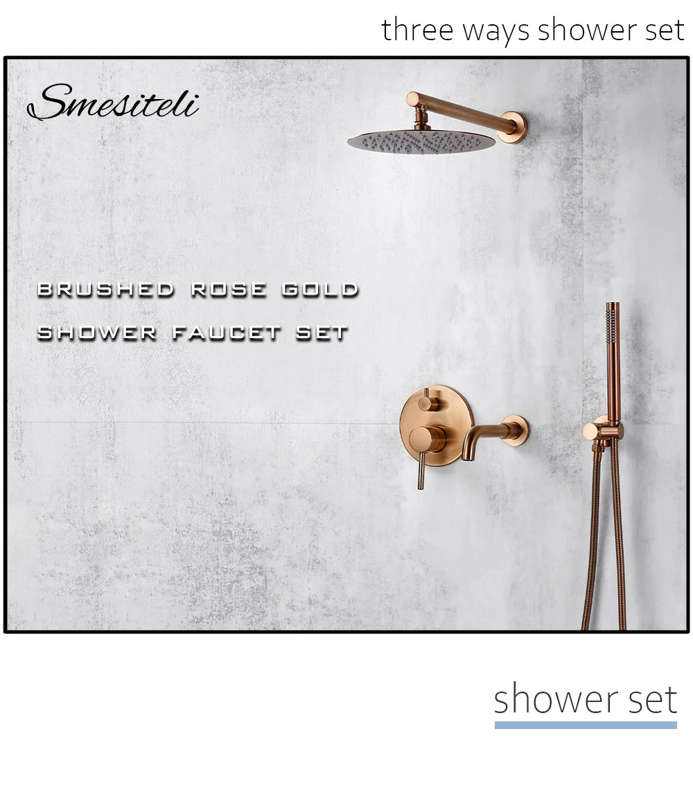 Bathroom Shower Faucet Brushed Rose Gold Smesiteli Brass