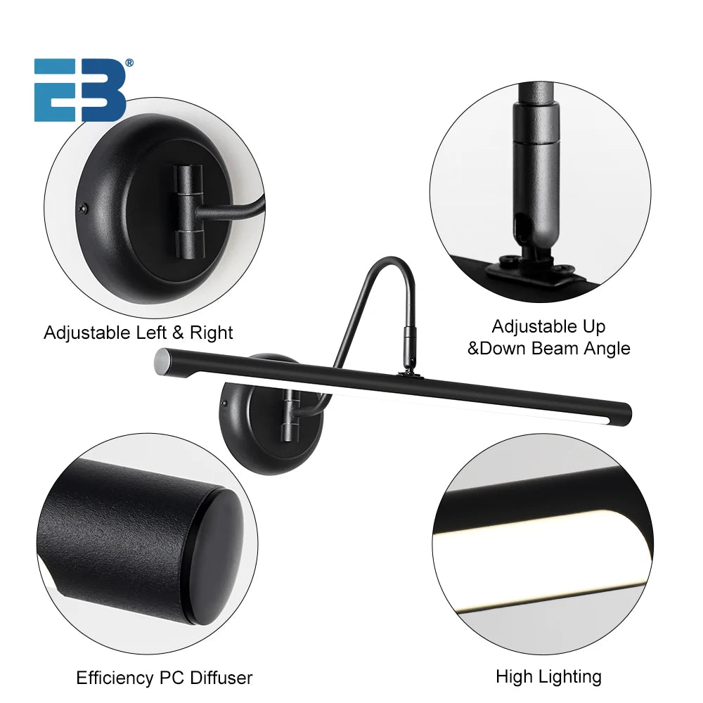 Ebuybest Led Wall Lamp Modern Black Bathroom Mirror