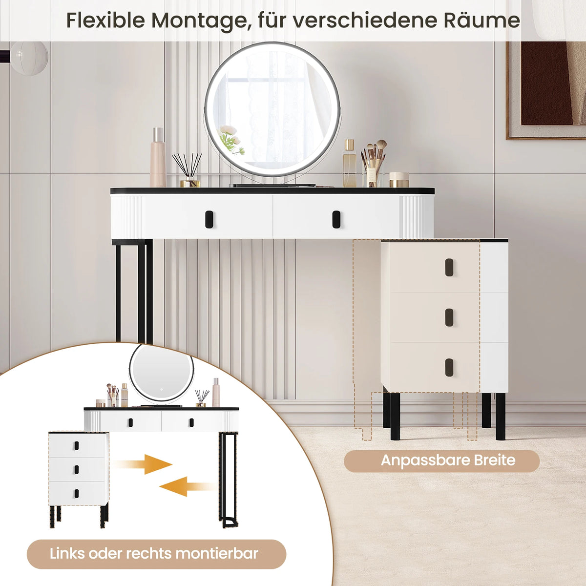 Woltu Dressing Table Led Lighting Mobile Mirror Girls