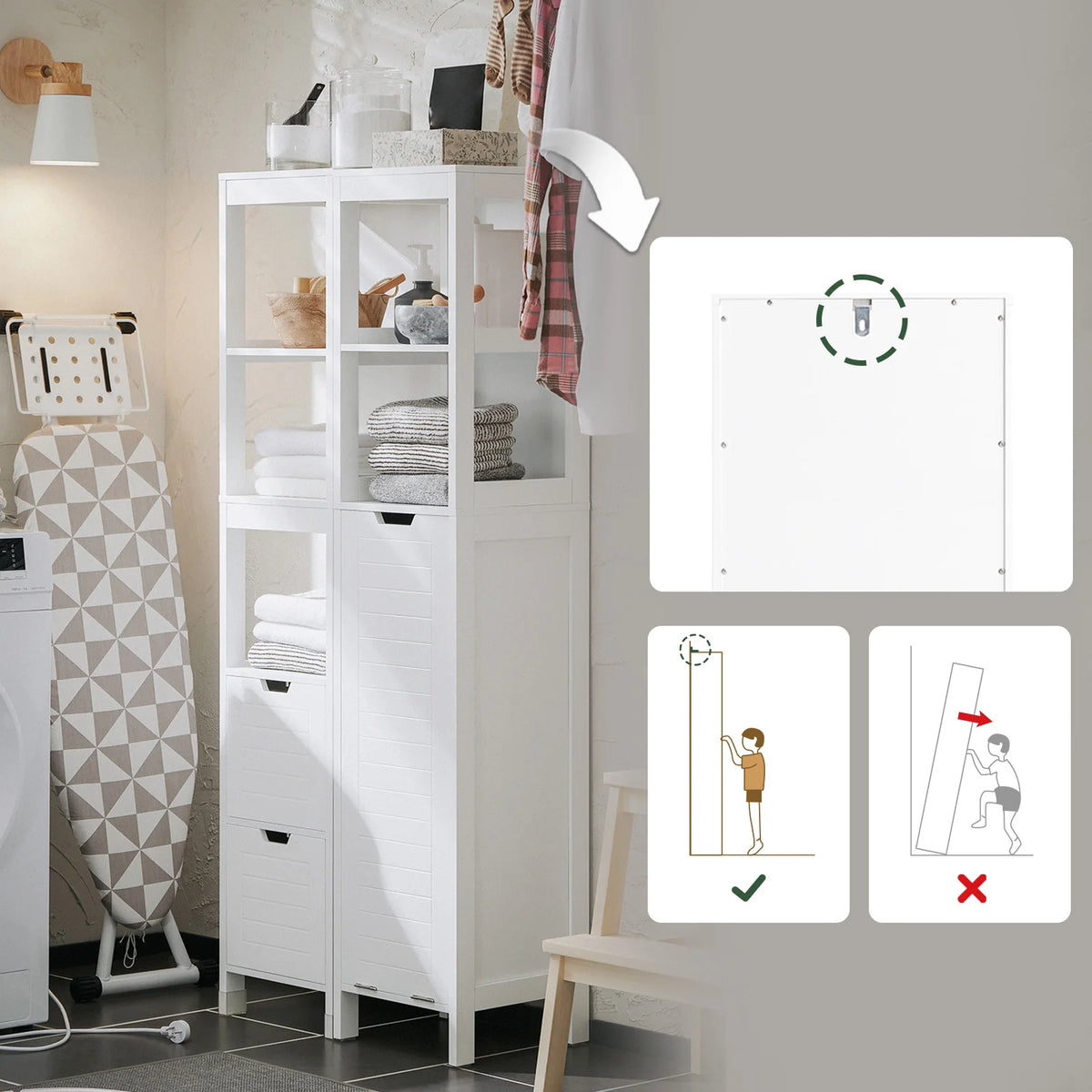 Sobuy Bzr123-W High Wardrobe Fold-Out Laundry Bag Bathroom