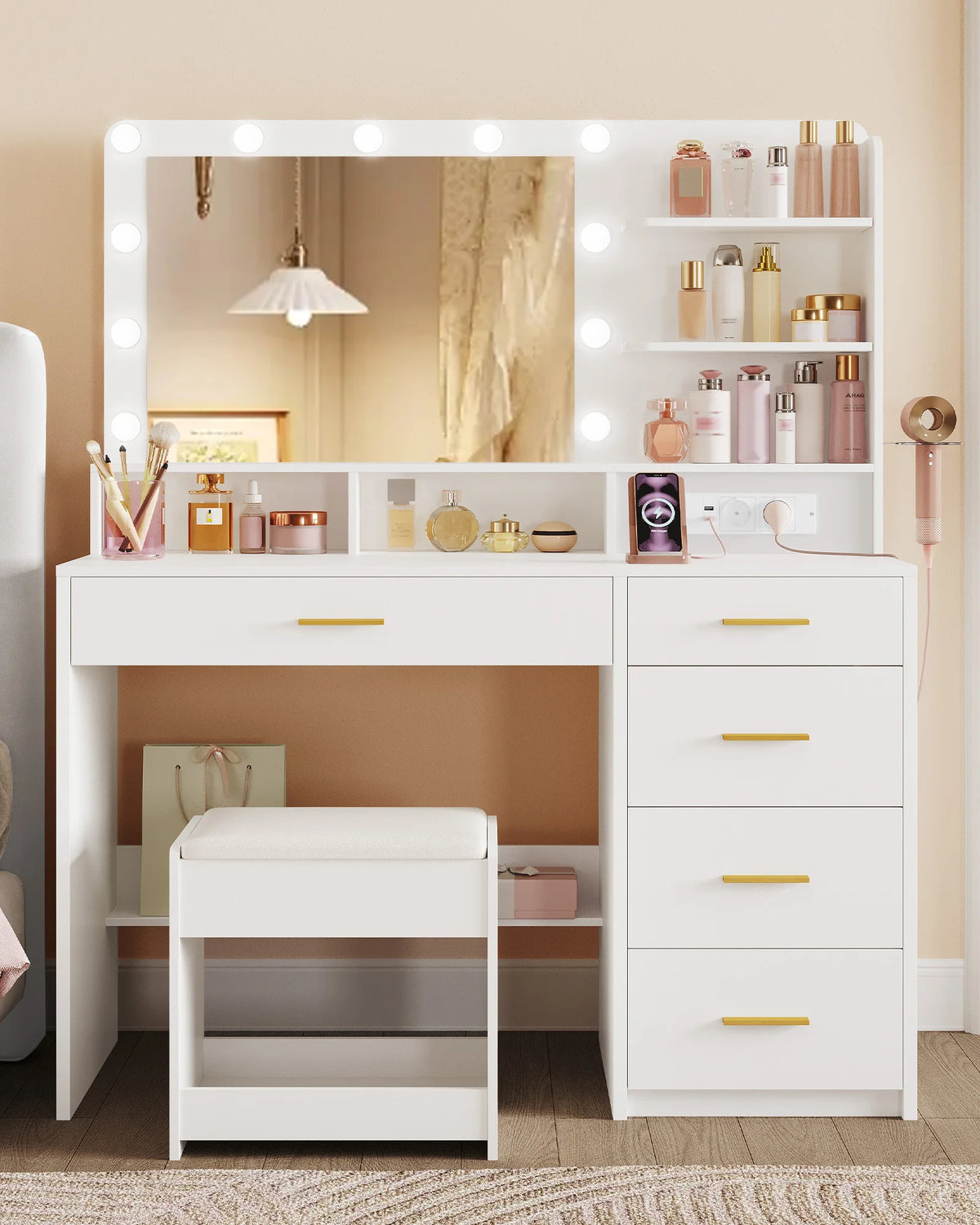Hzuaneri Dressing Table 10 Led Lights Stool Vanity