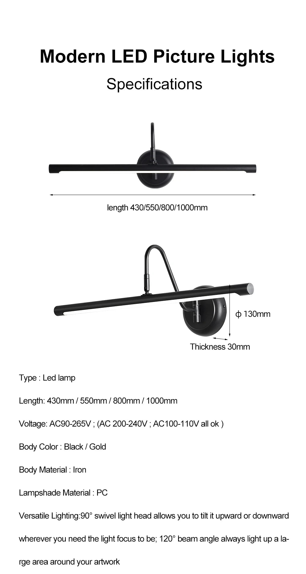 Ebuybest Led Wall Lamp Modern Black Bathroom Mirror