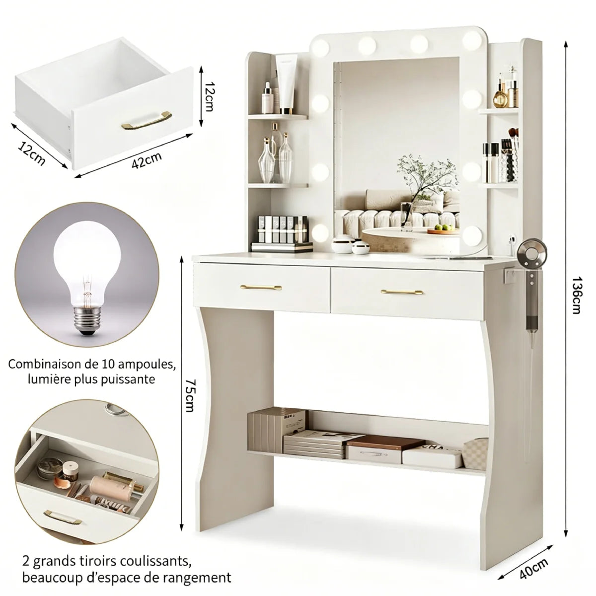 Mihtrov Level-Shelves Makeup Table Small Aparttment Adjustable