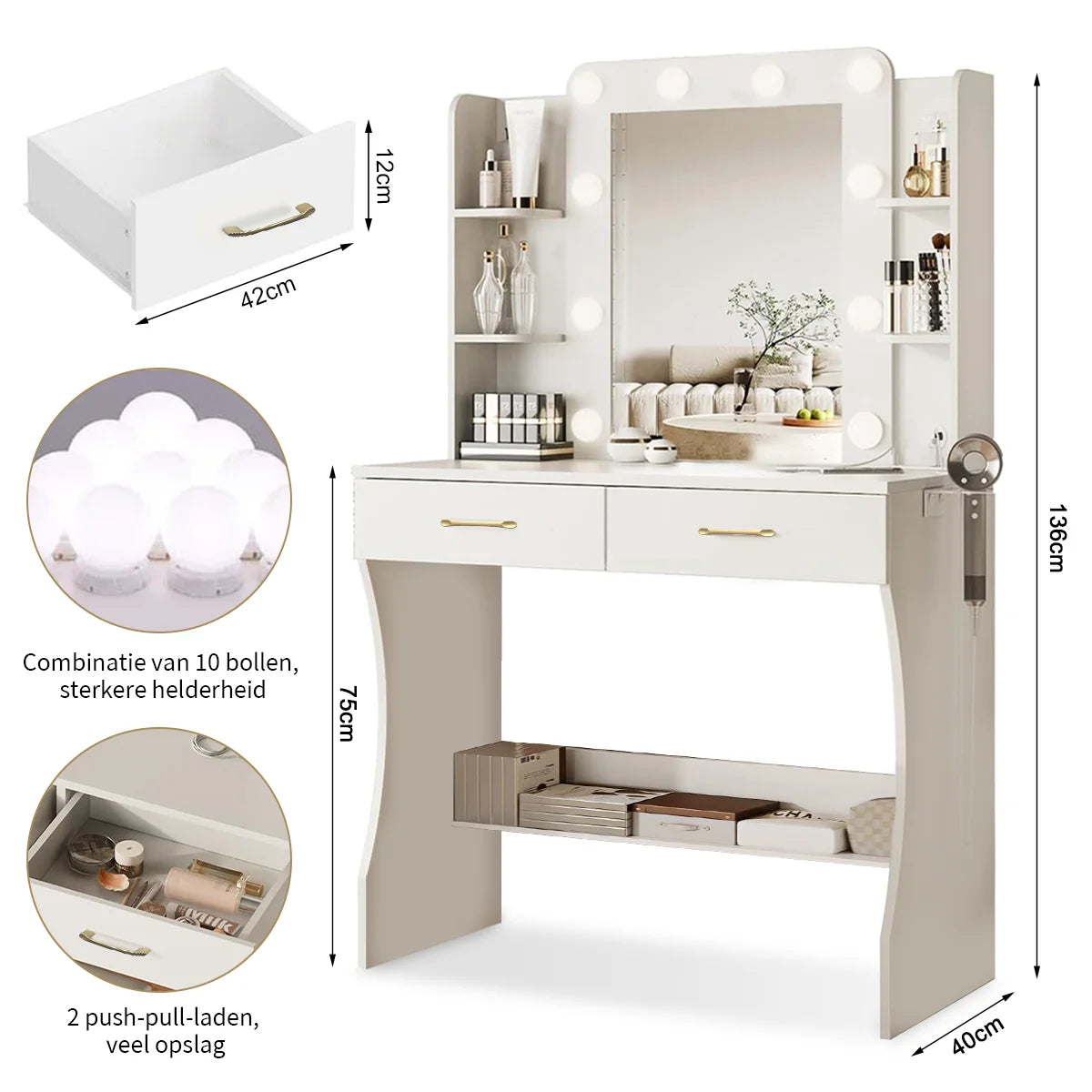 Mihtrov Level-Shelves Makeup Table Small Aparttment Adjustable