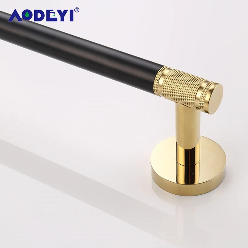 Bathroom Hardware Black Robe Hook Gold Towel Rail