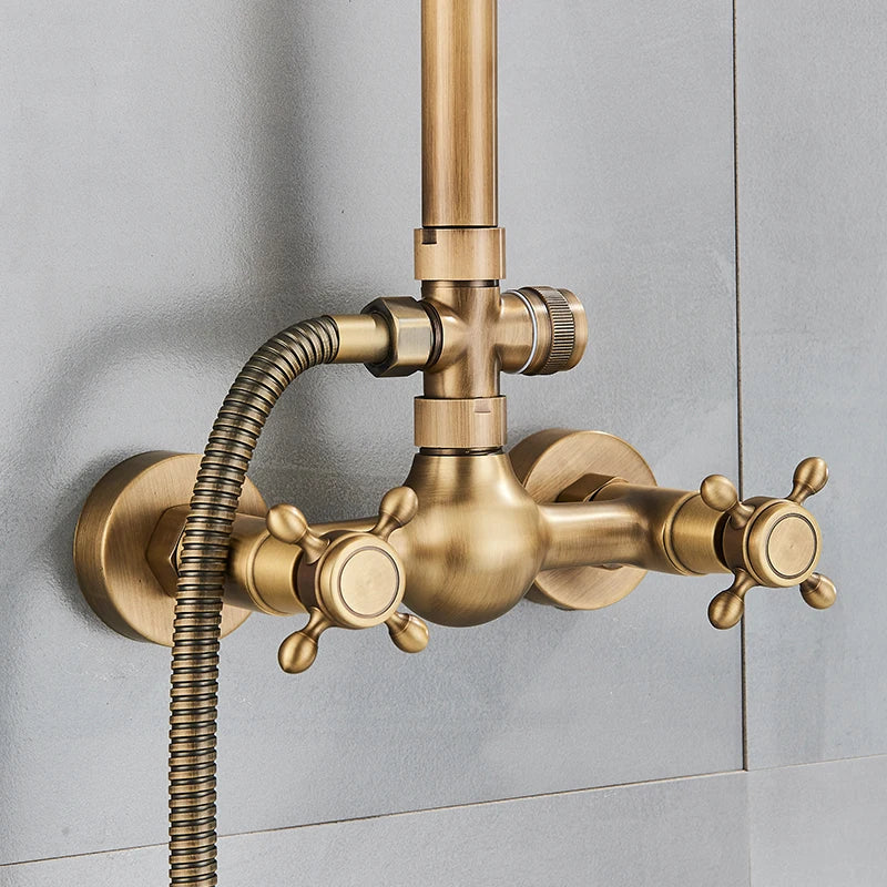 Quyanre Antique Brass Shower Faucets Wall Mount Antique