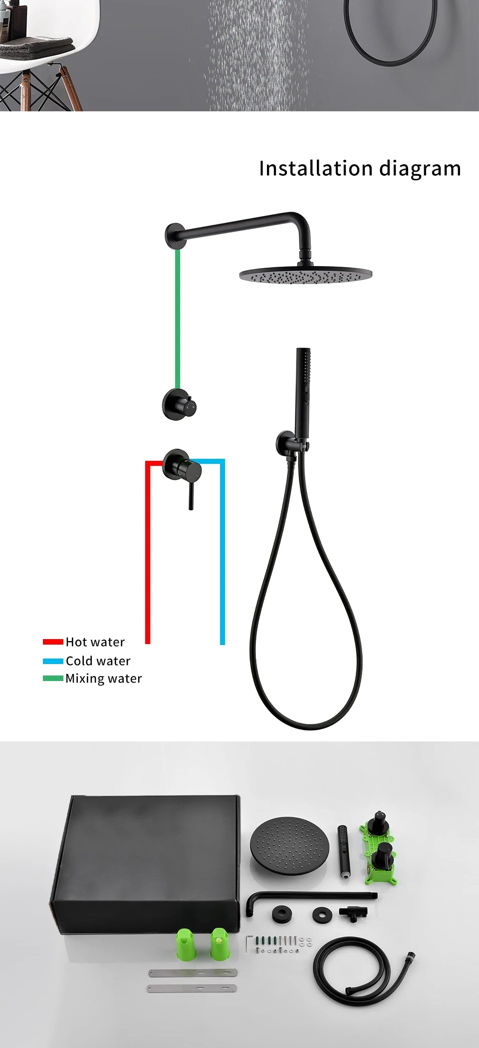 Bathroom Faucet Black Brass Built Installation Rain Shower
