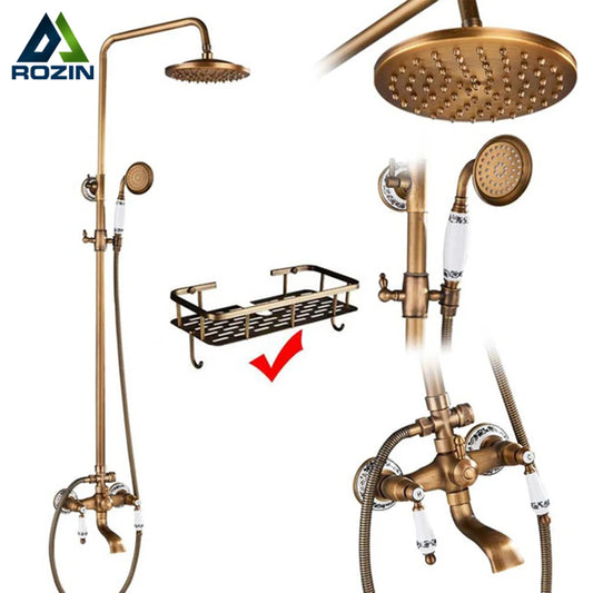 Brass Antique Shower Faucets Porcelain Ceramic Shower Column
