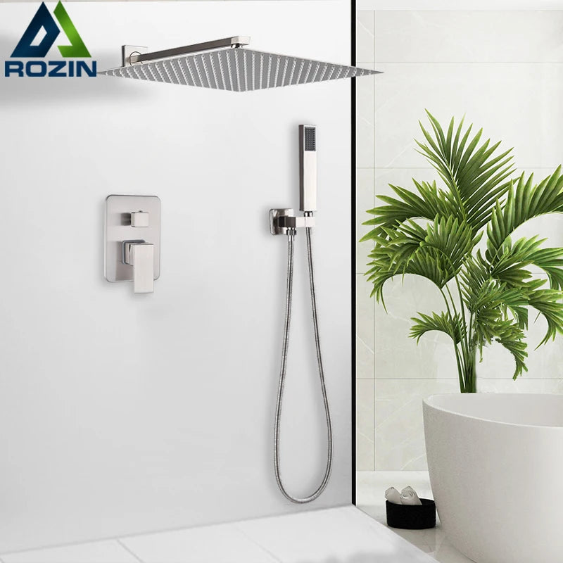 Rozin Wall Mount Rainfall Shower Faucet Brushed Nickel