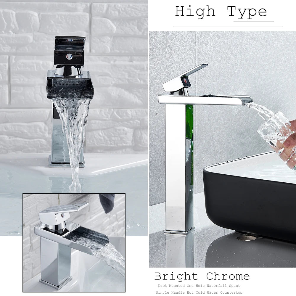 Rozin Waterfall Bathroom Sink Faucet Deck Mount Cold