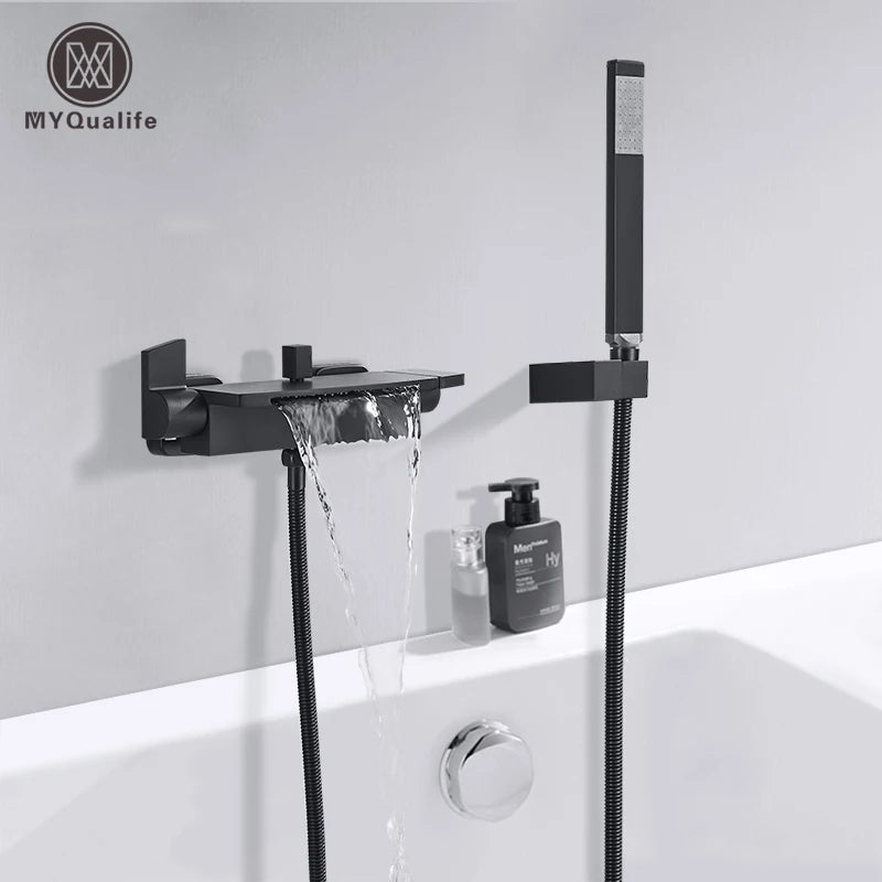 Myqualife Matte Black Bathroom Faucet Function Bathtub Facuet