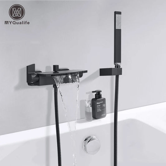 Myqualife Matte Black Bathroom Faucet Function Bathtub Facuet