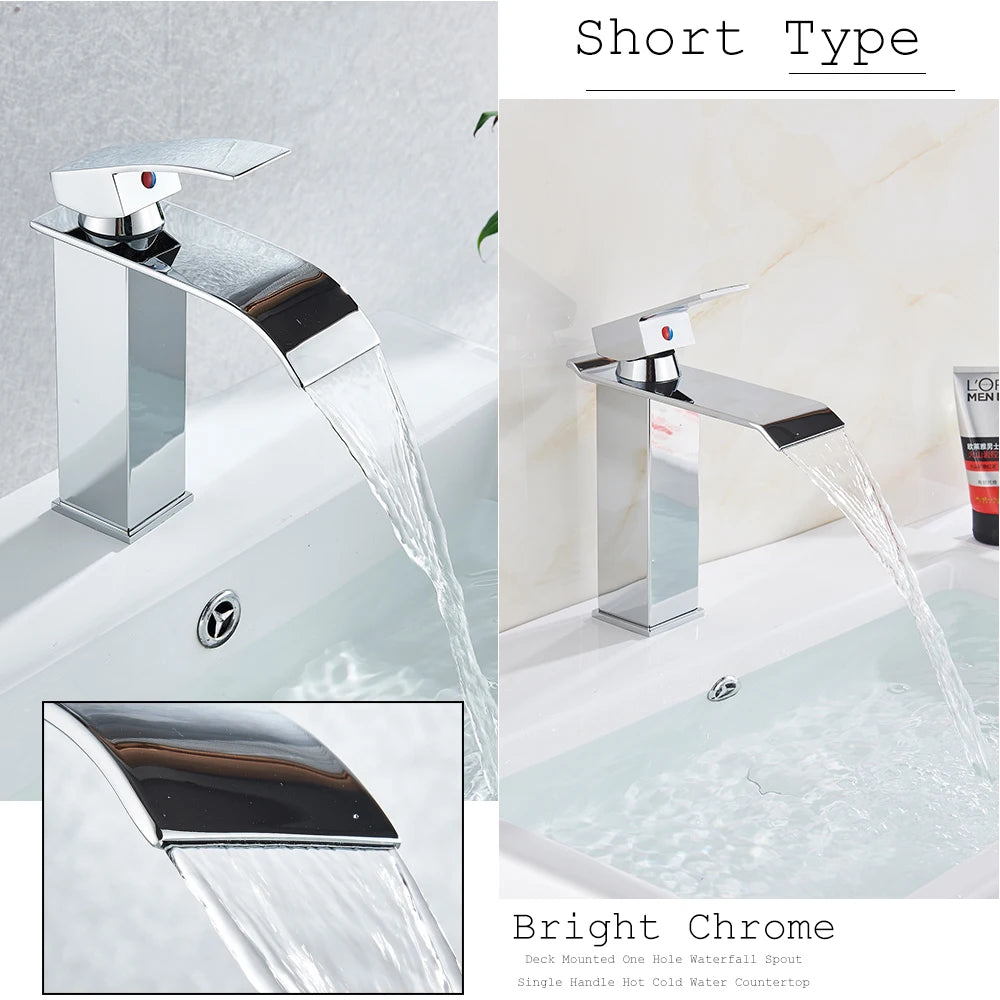 Rozin Waterfall Bathroom Sink Faucet Deck Mount Cold