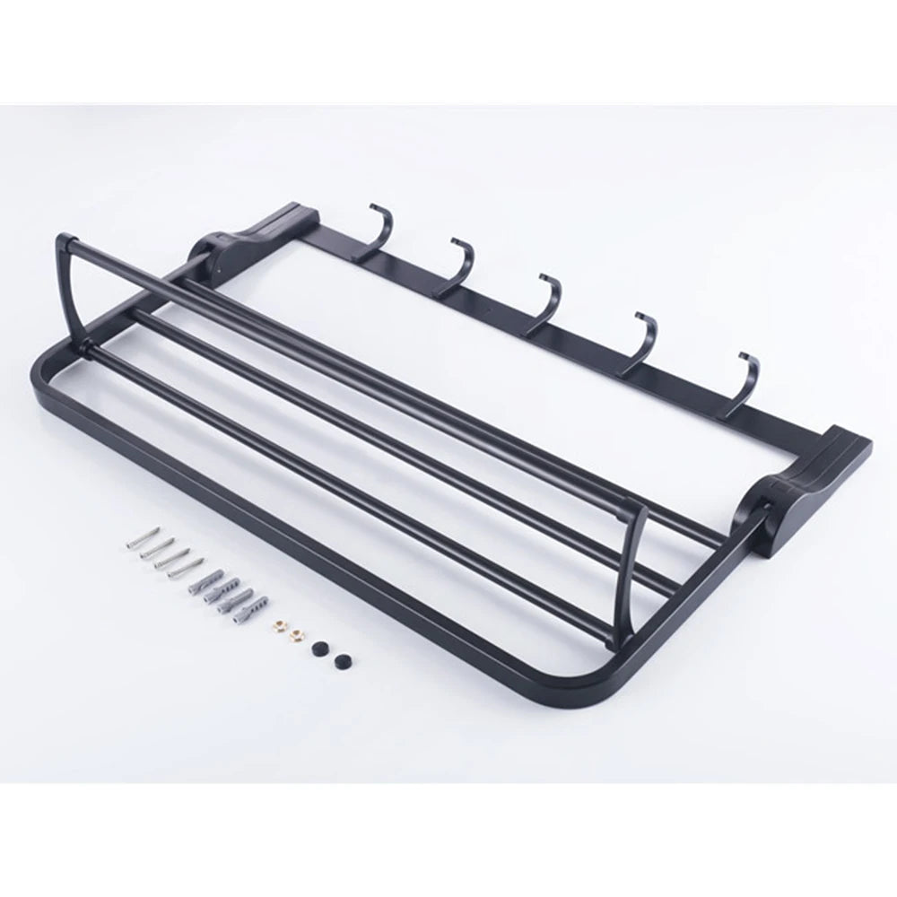 Taicute Towel Rack Shelf Hooks Movable Bar Sus