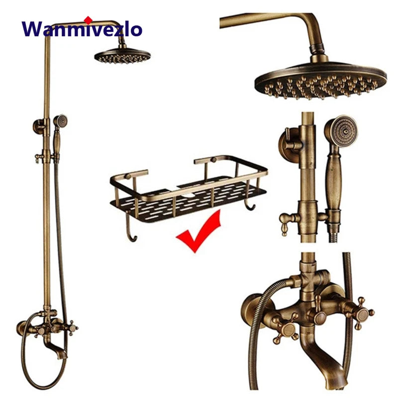 Antique Brass Shower Faucets Rainfall Shower Head Brass