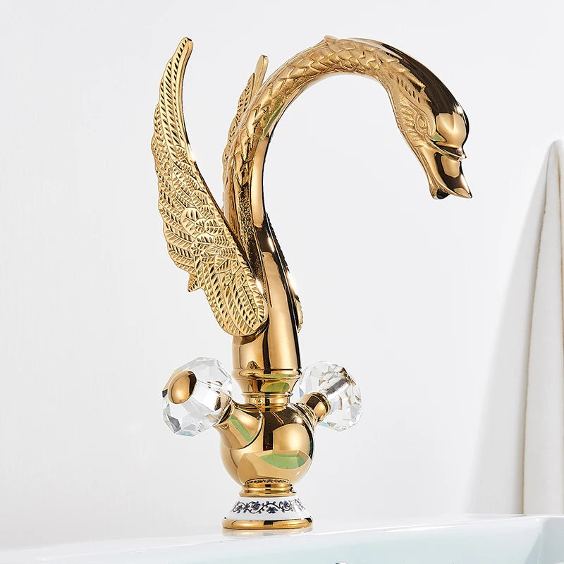 Rozin Luxury Golden Basin Faucet Golden Swan Shape