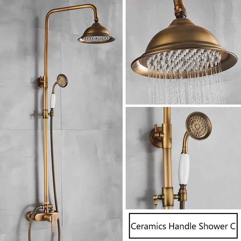 Antique Brass Shower Faucet Handle Bathroom Faucets Wall