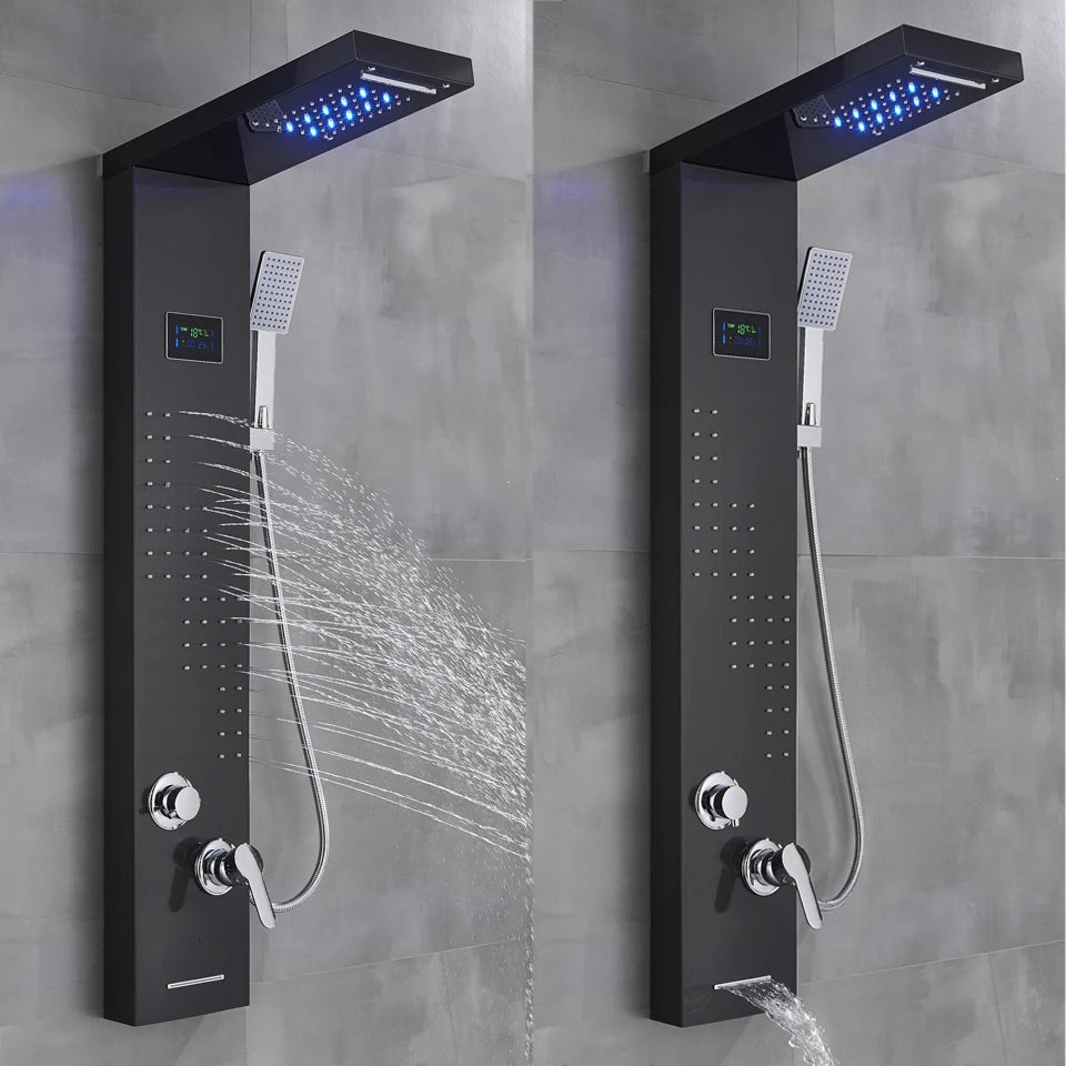 Black/Brushed Bathroom Shower Faucet Led Rainfall Head Shower