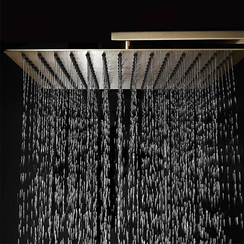 Bathroom Brushed Golden Shower Faucet Wall Mount Rainfall