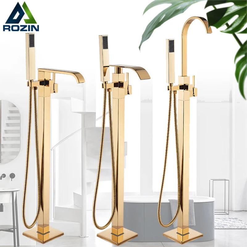Rozin Golden Bathtub Shower Faucet Floor Mounted Bathroom