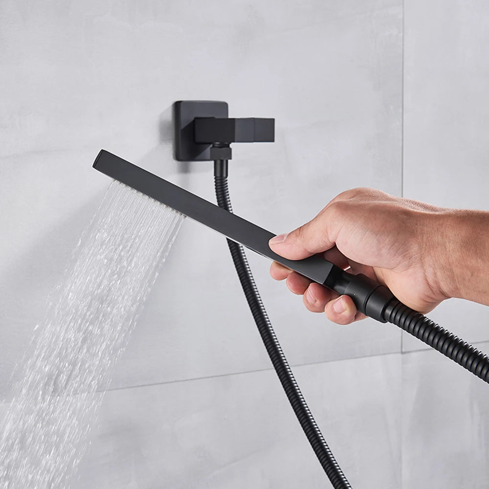 Saflihca Matte Black Shower Faucets Rainfall 8/10/12/16 Concealed