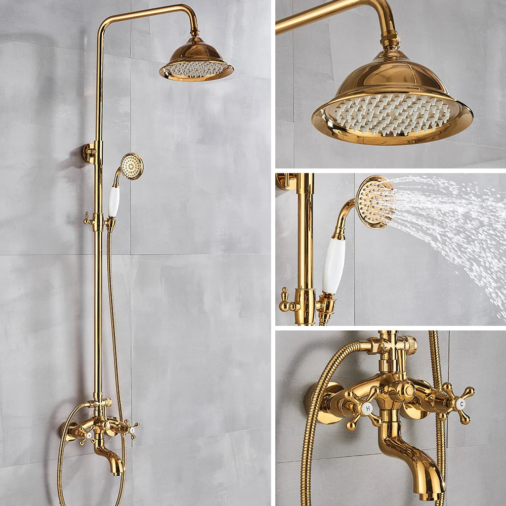 Rozin Gold Bathroom Shower Faucet Wall Mounted Brass