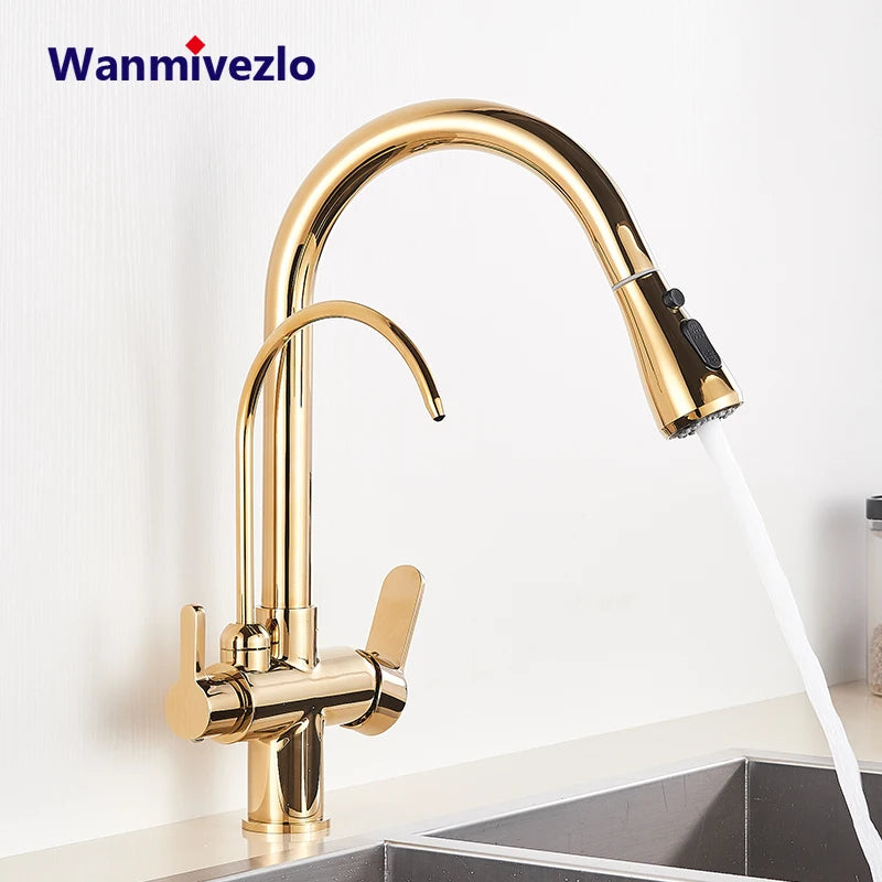 Gold Purify Water Faucet Deck Mounted Dual Handle