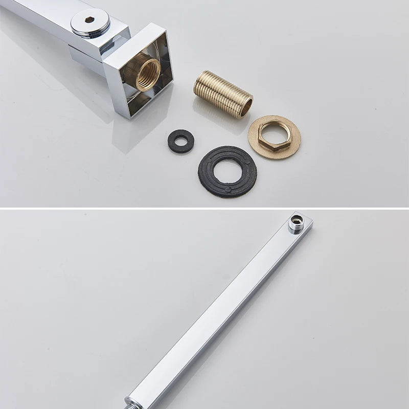 Bathroom Wall Mount Thermostatic Rainfall Shower Faucet Chrome