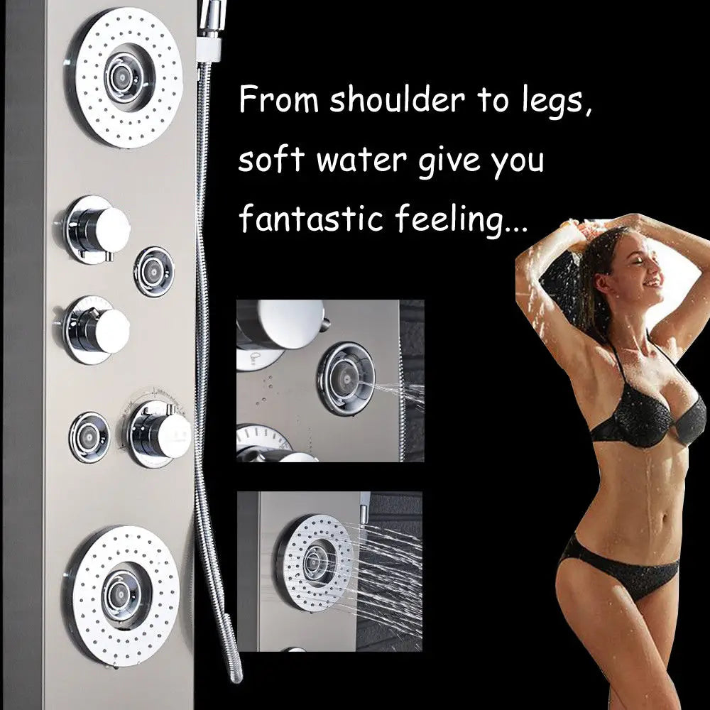 Luxury Black/Brushed Bathroom Led Shower Panel Tower System