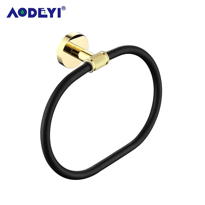 Bathroom Hardware Black Robe Hook Gold Towel Rail