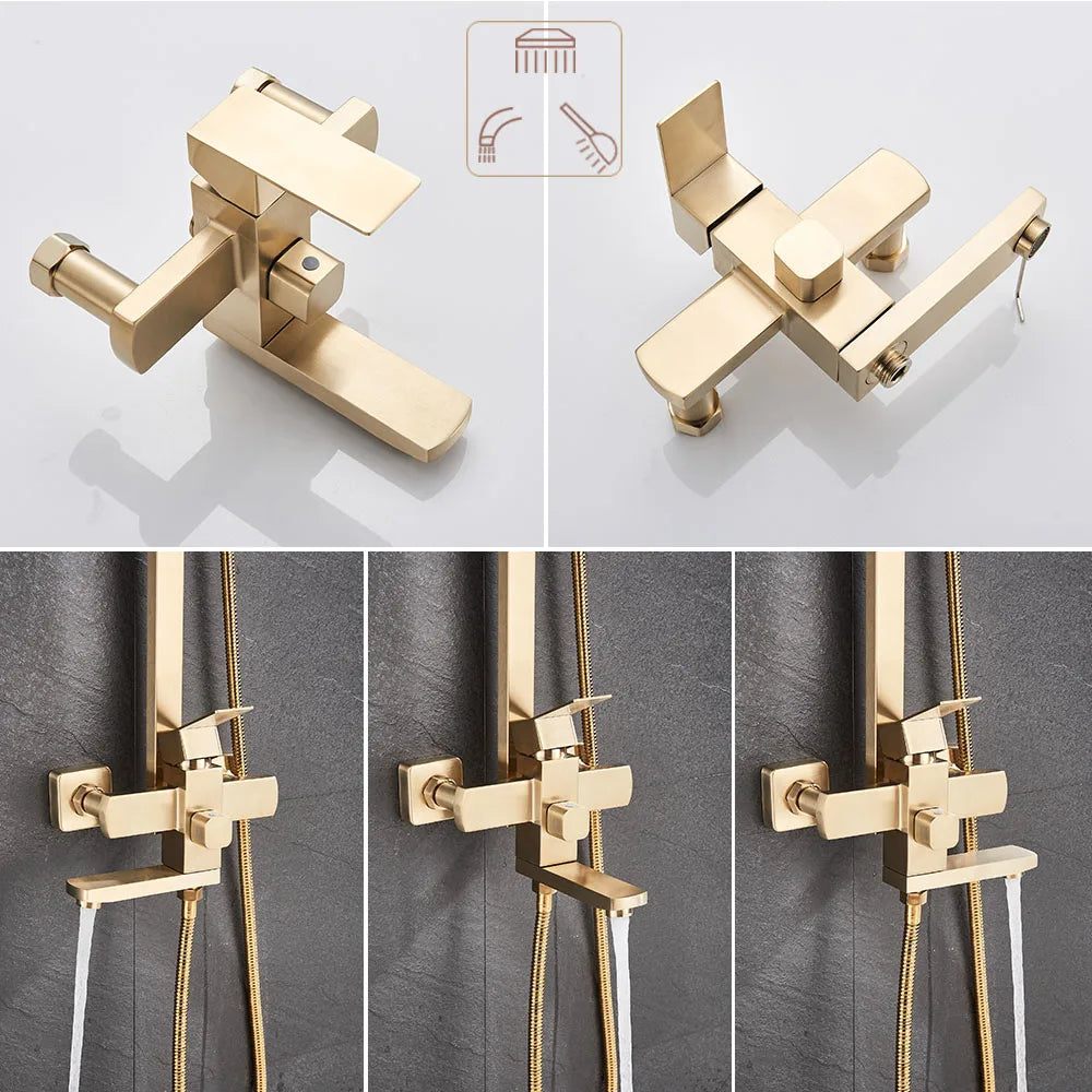 Brushed Gold Shower Faucet Bathroom Wall Stainless Steel