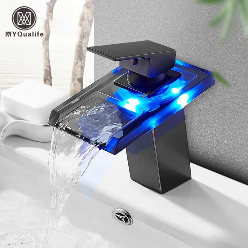 Luxury Led Color Changing Waterfall Basin Sink Faucet