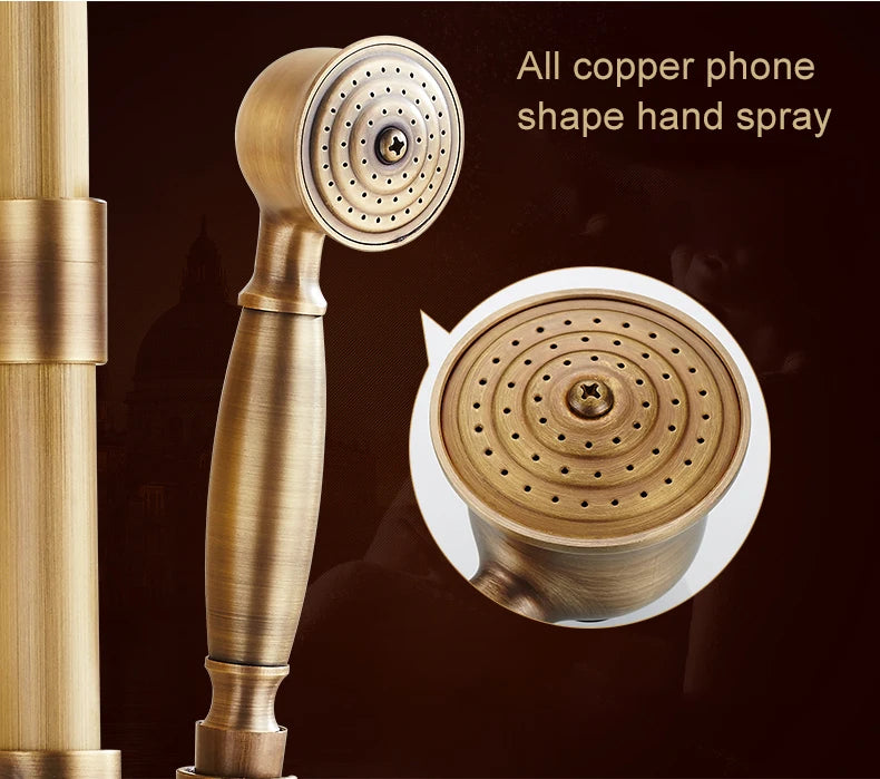 Antique Rain Shower Faucets Hand Brass Wall Mounted