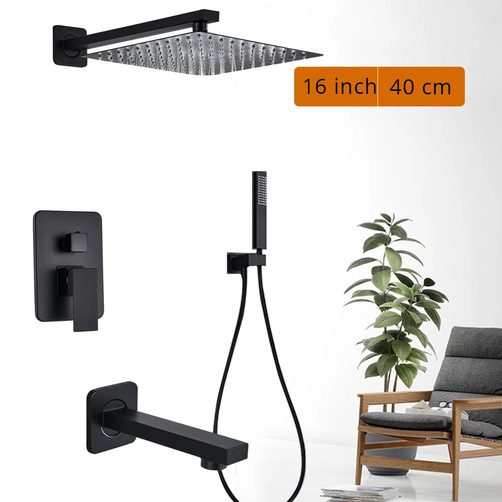 Black Shower Wall Mounted Shower Faucet Mixer 8/10/12/16
