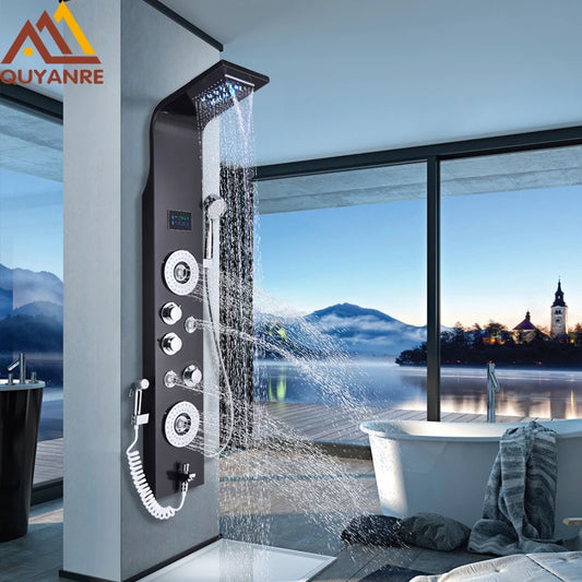 Black Nickel Led Shower Panel Six Functions Shower