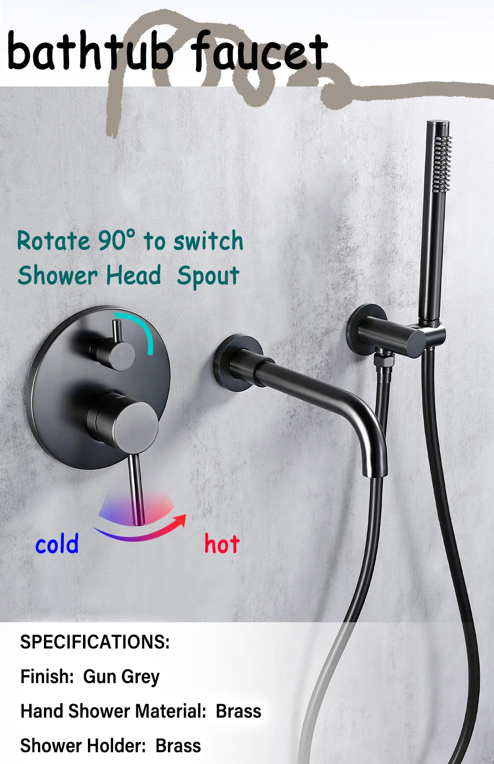 Bathtub Mixer Tap Shower Cold Bathroom Faucet Brushed