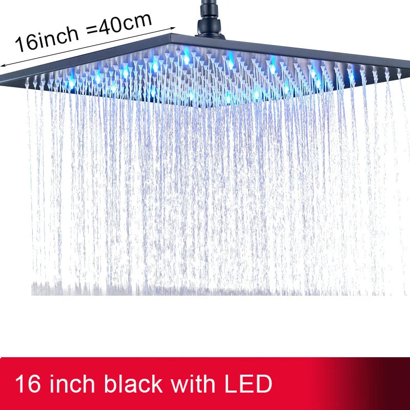 Black Rainfall Shower Head Led Light 16 Large