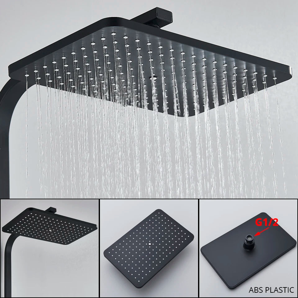 Bathroom Thermostatic Shower Faucet Rainfall Head Wall Mounted