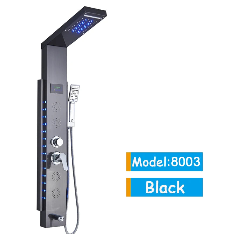 Luxury Black/Brushed Bathroom Led Shower Panel Tower System